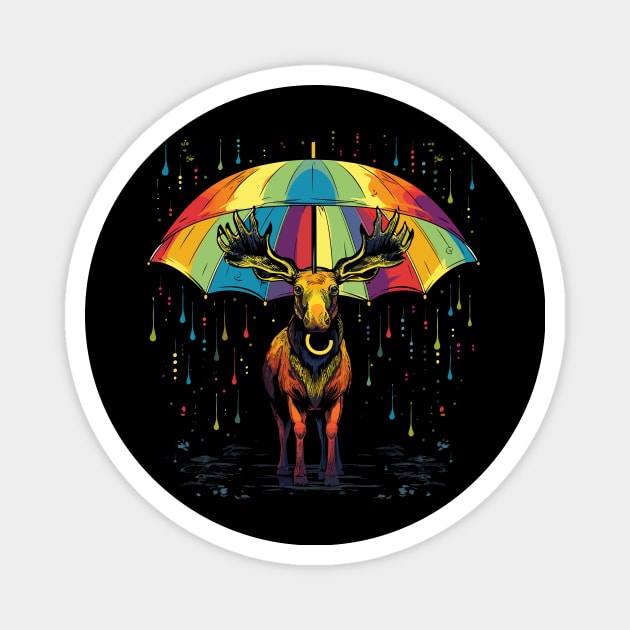 Moose Rainy Day With Umbrella Magnet by JH Mart